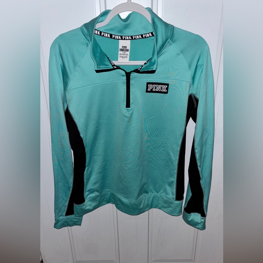 PINK Victoria's Secret Mint and Black Quarter-Zip Pullover